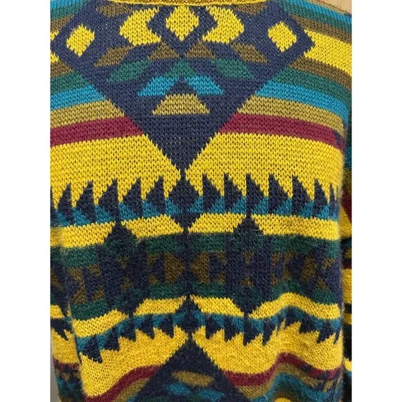 Vintage Tom Tailor Wool Blend Sweater M Made in Italy Geometric Aztec Knit 90s - Picture 9 of 9